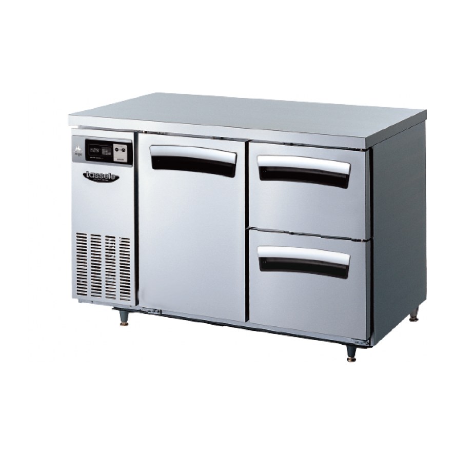 라셀르 간냉식 카페형결합식 1200 냉장3칸 테이블 (SD) LT-1224R-SD — 냉장고 리퍼 S급 (사진 1/2)